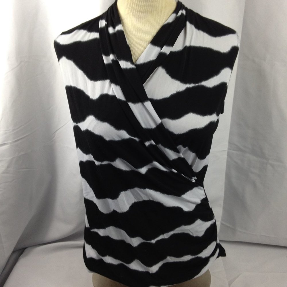 Jon Den Women's Black and White Sleeveless Tank Top Collared Sz Med.